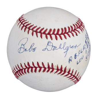 Babe Dahlgren Signed & Inscribed OAL Brown Baseball (JSA)